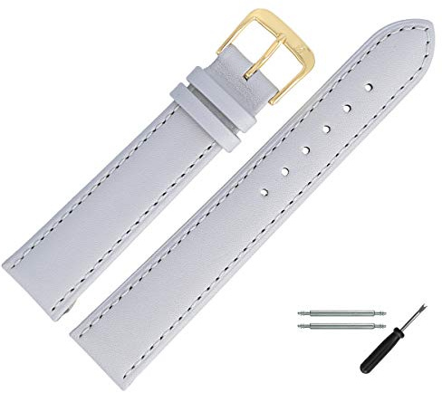 MARBURGER Uhrenarmband 20mm Leder Grau Gold Glatt Mit Naht - Montage Set 8072015000220