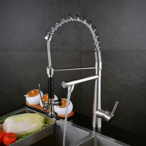Robinet Cuisine avec Douchette Extractible Mitigeur Evier pour éviers de Cuisine, Laiton Brossé/Finition Mate
