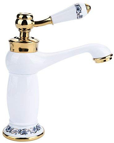 Rubinetto Lavabo Monocomando con Motivo Floreale, Miscelatore Acqua Calda/Fredda a Maniglia Singola, Beccuccio a Cascata per Bagno e Bidet