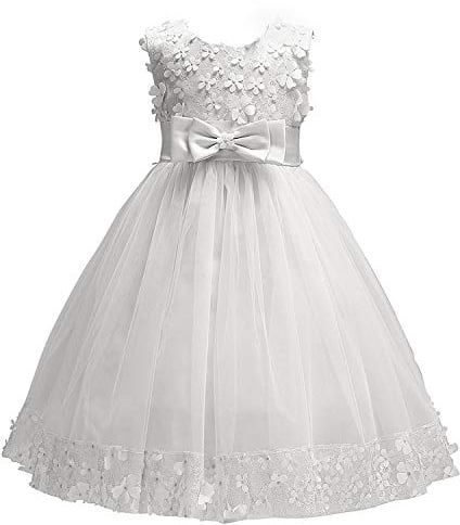 Discoball Girls Princess Dress,Tulle Bow Lace Embroidery Flower Girl Dress,Birthday Party Wedding Bridesmaid First Communion Girls' Dresses for 1-10 Years
