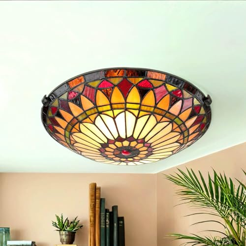 Licht-Erlebnisse Wohnliche Deckenleuchte FARFALLA 10 in Bronze Antik Buntglas Tiffany Design Lampe Ø42cm Esszimmer Wohnzimmer