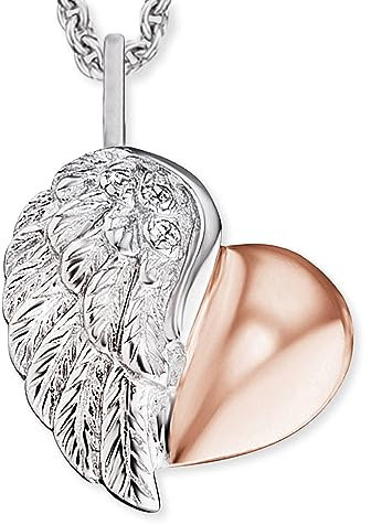 Engelsrufer - Damen Halskette Herzflügel Bicolor aus 925 Sterlingsilber, zierliche Frauen Silberkette mit Herz, Kettenanhänger zweifarbig