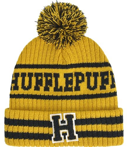 Concept One Harry Potter Beanie Mütze Hogwarts Collegiate Winter Knit Cap mit Manschette und Pom, Hufflepuff, Einheitsgröße