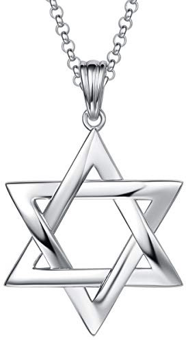 FANCIME Solide 925 Sterling Silber mit Weiß Vergoldet Magen David Stern Anhänger mit Silber Kette DavidStern für Herren Jungs Kinder - Kettenlänge: 60 cm