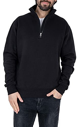 Mivaro Herren Troyer, Pullover mit 1/4 Reißverschluss, hoher Kragen, ohne Kapuze, Größe:XXL, Farbe:Schwarz