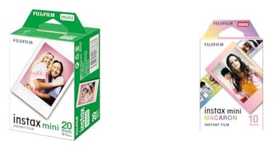 Fujifilm Instax Mini Instant Film, 2X 10 Blatt (20 Blatt), Weiß & Mini Frame WW1 Macaron, Bunt