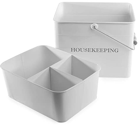 Vintage Housekeeping Caddy in White | Cleaning Basket Tray | Storage Basket with Handle | House Cleaning Caddy | Retro Design | M&W