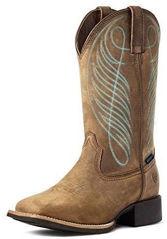 ARIAT Stivali Western impermeabili da donna Round Up Wide Square Toe, Marrone invecchiato., 37 EU