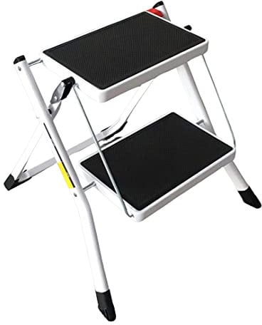 REQUISITE NEEDS Foldable 2 Step Ladder Compact Heavy Duty Steel Portable with Anti-Slip Stable for Kitchen Home Adult 150KG Capacity Black