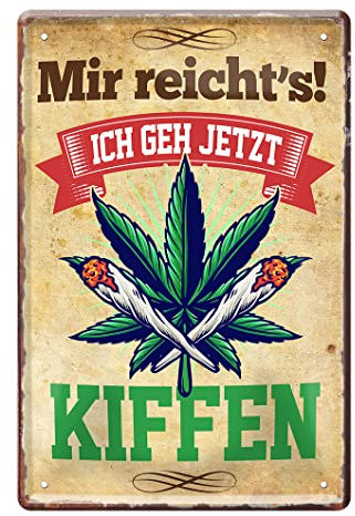 helges-shop Lustiges Retro Deko Blechschild zum Thema Cannabis Weed Joint Rauchen - mit Befestigungsset - 20x30cm