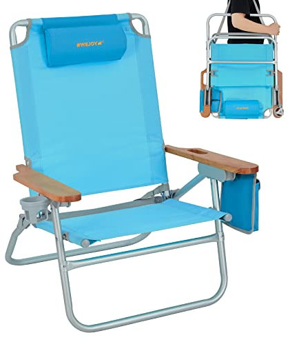 #WEJOY Übergroßer Strandkorb, 5 verstellbare Liegestühle für Erwachsene, hohe Rückenlehne, Stuhl mit Flaschenöffner, Griffschlaufe, Telefon- und Getränkehalter für Camping, Sand, 136 kg