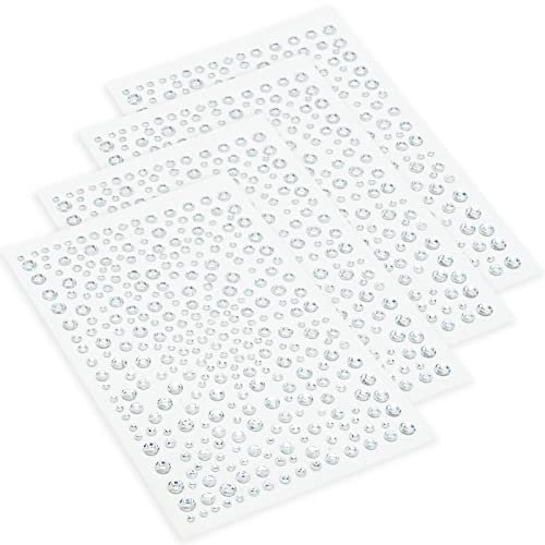 SZXMDKH 4 Sheets Clear Rhinestone Sticker Self-Adhesive Acrylic Crystal Gems Stickers Sheets for DIY Crafts Decoration Makeup Festival Carnival, Assorted Size, 1300 Pieces