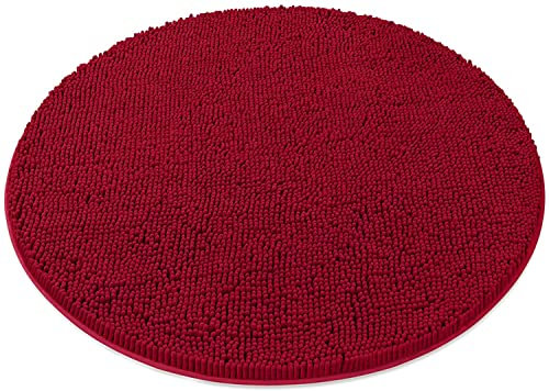 NOPEXTO Rund Badematte,rutschfest Badteppich,aus Chenille Saugfähig Badezimmerteppich Weich Maschinenwaschbar Badvorleger (Rund 60cm,Rot)