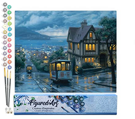 Figured'Art Peinture par Numéro Adulte Tramway au crepuscule - Activité Manuelle Kit de Loisir Créatif DIY Numéro d'Art Complet - 40x50cm sans châssis en bois