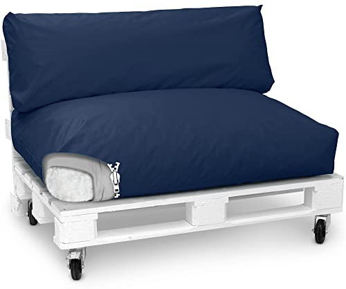 Spatium Jumbo XXL Palettenkissen Set abnehmbar Bezug wasserdicht gesteppt Palettenpolster Palettenauflage Palettensofa (Dunkelblau, 2er Set)