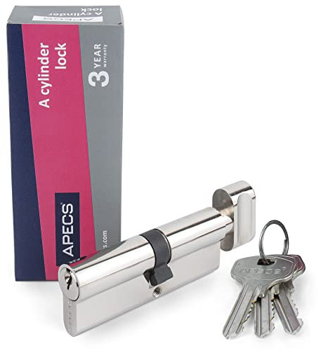 Cylindre de serrure à bouton APECS avec bouton - 45/50 mm - Pour serrure de porte d'entrée - Avec 3 clés - Modèle EC-95 mm (45C/50)-C
