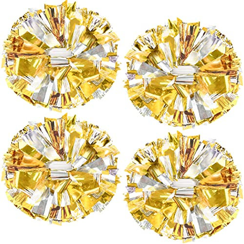 HOLENGS Cheerleader-Pompons, Cheerleader-Pompons, Cheerleader-Pompons für Kinder und Erwachsene, Cheering Squad Pompons für Schule, Sport, Spiele, Tanzparty, 4 Stück (Gold und Silber)