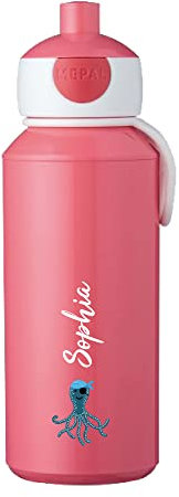 4youDesign rosa Trinkflasche-Tier-Piraten- personalisiert mit Namen I Campus mit Bento-Box & Gabel I Jungen & Mädchen