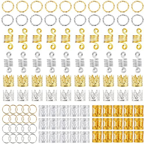 FINDIR 110pcs Haarschmuck Ringe Silber und Gold Braids Schmuck Haarspule Dreadlocks Schmuck Hippie Haar Geflecht Ringe Dreadlocks Schmuck Clips für Zöpfe Haarschmuck