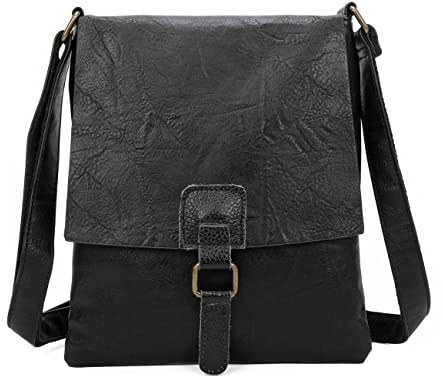 OBC Damen Tasche Crossbody Handtasche Messenger Schultertasche Umhängetasche Shopper Tablettasche bis ca. 7-8 Zoll Henkeltasche Überschlagtasche Leder Optik Schwarz