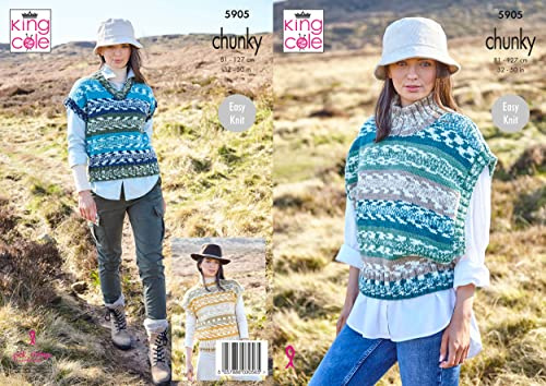 King Cole 5905 Adult Chunky Tank Tops Knitting Pattern, 32 - 50