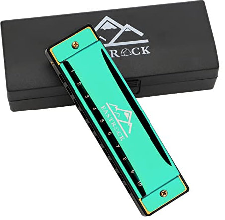 EastRock Harmonika C-Dur Harmonika mit Box 10-Loch Harmonika für Schüler, Fortgeschrittene und Anfänger (10-Loch, Grün)
