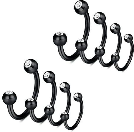 Longita Hufeisen Septum Piercing für Damen 16G 6/8/10/12MM CZ Inlaid Septum Ring Tragus Conch Helix Knorpel Ohr Piercing Schwarz