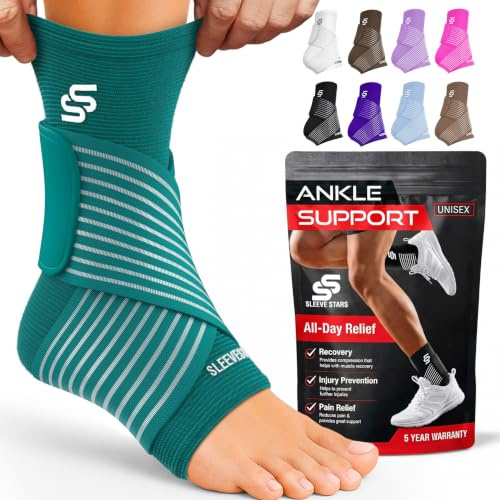 Sleeve Stars Ankle Brace Men & Women Support (Pair/M:10-12/Turquoise) | Plantar Fasciitis, Adjustable Strap, Sprained Wrap, Customizable Foot Support, Achilles Tendonitis Relief, Compression Sleeve