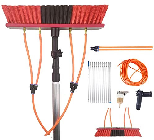 Fensterputzer Mit Teleskopstiel,photovoltaikreinigung,3-12m Teleskopstange Wasserführend Teleskop Waschbürste Sonnenkollektor Solar-photovoltaik-Panel-reinigungsbürste,30CM Bürstenkopf，12m Stange