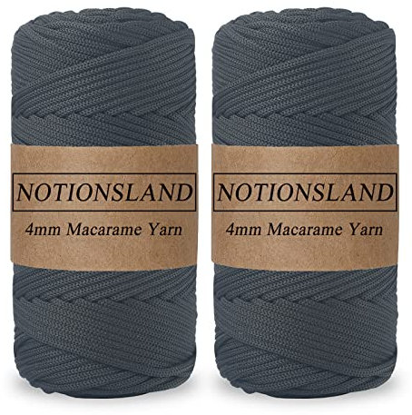 NOTIONSLAND 2-teilige 4MM Polyester Garn, Makrame Garn, Polyester geflochtene Schnur, Polyester Garn für Häkelkorb, Taschen, DIY Handwerk, Schwarz Farbe