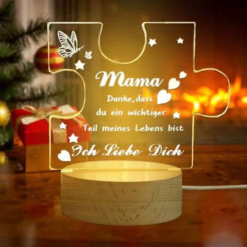 Sunwuun Geschenke für Mama, LED Graviertes Acryl-Blockpuzzle Nachtlicht, Muttertagsgeschenk für Mama von Tochter und Sohn, Geburtstagsgeschenk, Thanksgiving, Weihnachten Geschenk
