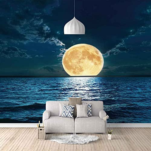 3D Fototapete Wandmalerei Seestück Des Blauen Mondes Wasserdichte Wandtapete, Modernes Wohnzimmer, Sofa, Tv-Hintergrund, Wandkunst, Abziehen Und Aufkleben, Abn 400 (Breite) x 280 (Höhe) cm