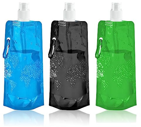 GWAWG 500ML Faltbare Flexible Wasserflasche Wiederverwendbare Wasser-Flaschen tragbarer zusammenklappbarerWassersack mit Schraubverschluss zum Wandern,Abenteuer, Reisen (3 pcs)