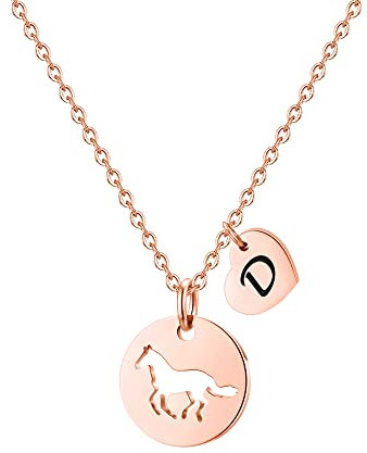 TINGN Horse Necklace for Girls & Lovers - Letter D Horse Pendant Gifts for Little Girls & Teenagers