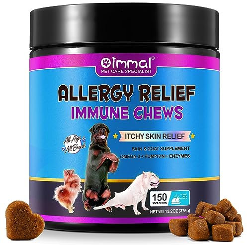 HUALIJIA Dog Allergy Relief Treats(150 Chews), Itch and Immunity Treats for Dogs - Soothe Itchy Skin, Paws, Eyes, Ears - Stop Itching, Licking, Scratching for All Breeds and Sizes, Peking Duck Flavor