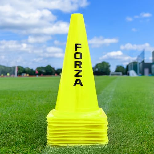 FORZA Multi Sport Training Marker Cones – Durable Plastic Traffic Cones for All Sports & Training Drills | Bright Fluorescent Colours Options [Pack of 10 or 100] (12 Inch, Yellow, Pack of 100)