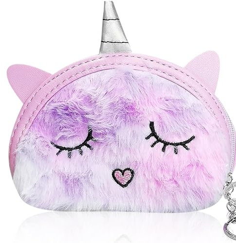 VANYIBRO - Porte-monnaie en peluche licorne - Motif licorne - Demi-cercle - Coloré - Fermeture éclair - Pour filles, enfants et femmes, violet, Pochette à monnaie