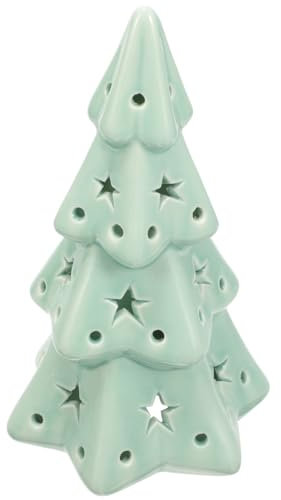 SEWACC Keramik Weihnachtsbaum Stern Ornamente Kerzenhalter Mini Tannenbaum Teelichthalter Kleiner Christbaum Porzellan Figuren Weihnachtsdeko Baum Weihnachten Tischdeko Winter Deko