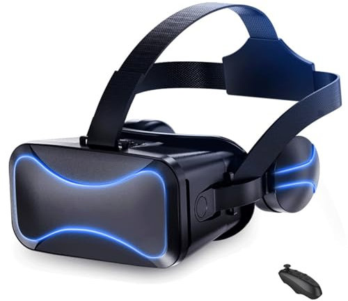 Handy Virtual Reality Brille, 3D VR Brille Spiele, VR Headset mit Fernbedienung für Film Spiele für 14 13 12 11 Pro Max, VR Brille für Android S23 S22 S21 S20 Smartphone 4.5-6.3in (Color : Black, SI