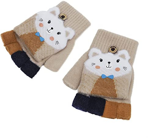 Herbst Winter Baby Warme Kinder Fingerlose Handschuhe - Kleinkind Strickhandschuhe Mit Klappe Halbfinger Mit Flip - Winterhandschuhe Thermo 1-5 Jahre Mädchen