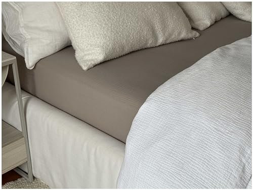 von Herzen Musselin Spannbettlaken I 100% Baumwolle I handgenähtes Spannbetttuch für bis zu 20cm hohe Matratzen I weich & bügelfrei I viele Größen (Taupe, 90x200cm)