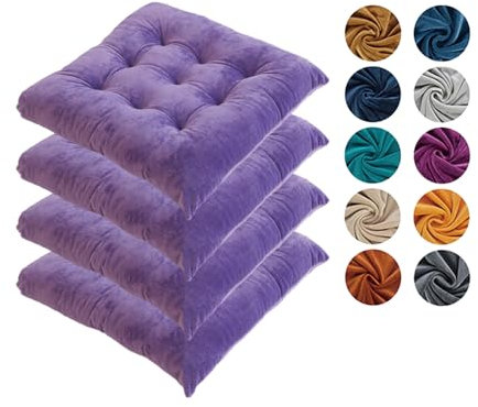 Hixingo 4er Set Stuhlkissen, Sitzkissen Stuhl Dunkelgrün, Stuhlkissen 40x40 Kristall-Samt Sitzkissen Bank Sitzunterlage Innen, Sitzauflagen Chair Cushion für Terrassen (40cm,Lila)