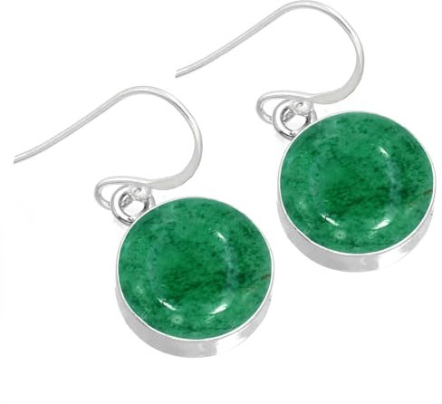 Jeweloporium Grüner Kiwiquarz Tropfen Silberohrring, 925 Sterling Silber Ohrring für Frauen, Echter klobiger runder Edelstein Handgefertigter Schmuck