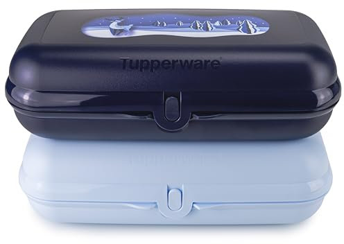Tupperware Eco+ To Go Maxi-Twin hellblau + Maxi-Twin dunkelblau Winterzauber Brotbox Pausenbox Snackbox Sandwichbox Lunchbox (inkl. 1x Ausstecher)