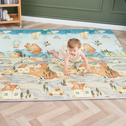 Alfombra Bebe Acolchada Plegable 150x180x1cm- Gimnasio Bebe - Manta De Juegos Bebe - Manta Actividades Bebe Impermeable Reversible - Tapete De Actividades Bebe - Gimnasio Infantil Bebe - Regalo Bebe