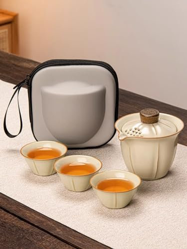 ALONEAN Juego de té chino de lujo Horno portátil Envejecido Esmalte Porcelana Juego de té japonés Tazas de té para viajes a casa al aire libre y oficina