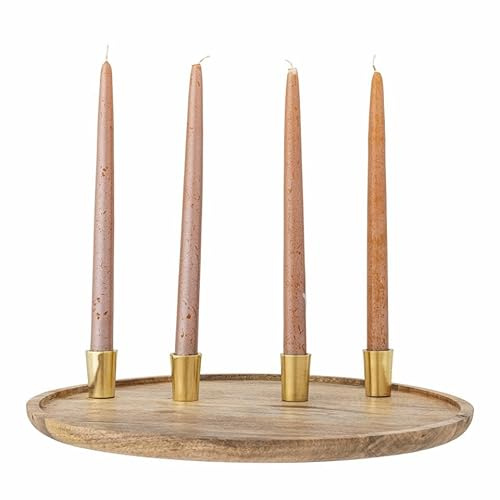 Bloomingville Kanga Adventskerzenständer aus massivem Mango-Holz und Vier messingfarbenen Kerzenhaltern, Durchmesser: 40cm