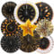 Easy Joy Black and Gold Party Decoration Black Gold Hanging Paper Fans for Graduation Congrats Grad New Years Wedding Men Women Birthday Party Decor