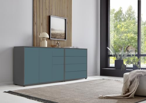 BMG Möbel Sideboard »Mailand Set 9«, Korpus in Anthrazit und Fronten in Petrol, Anti-Fingerprint-Beschichtung