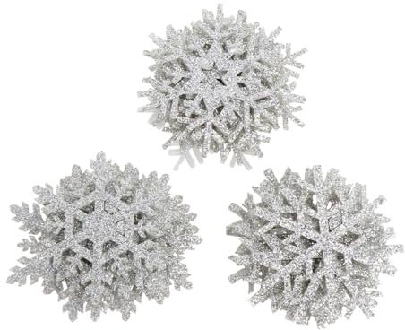 TEHAUX 30Stück Filz Schneeflocken Aufnäher zum Aufbügeln - 1,5 Zoll Strass bestickt Appliques für Kleidung Nähen, DIY Weihnachten Scrapbooking Kunsthandwerk Embellishments - Silber Zweig/Stern Design